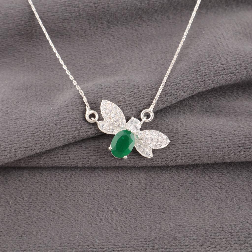 Hochzeitsgeschenk Grüner Onyx Edelstein 925 Gestempeltes Silberschmuck Zirkon Anhänger 0.50" CZP-12-15