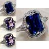 Elegant European Style Jewelry With Classic Square Cut Blue Sapphire Rhinestone Studded Ring