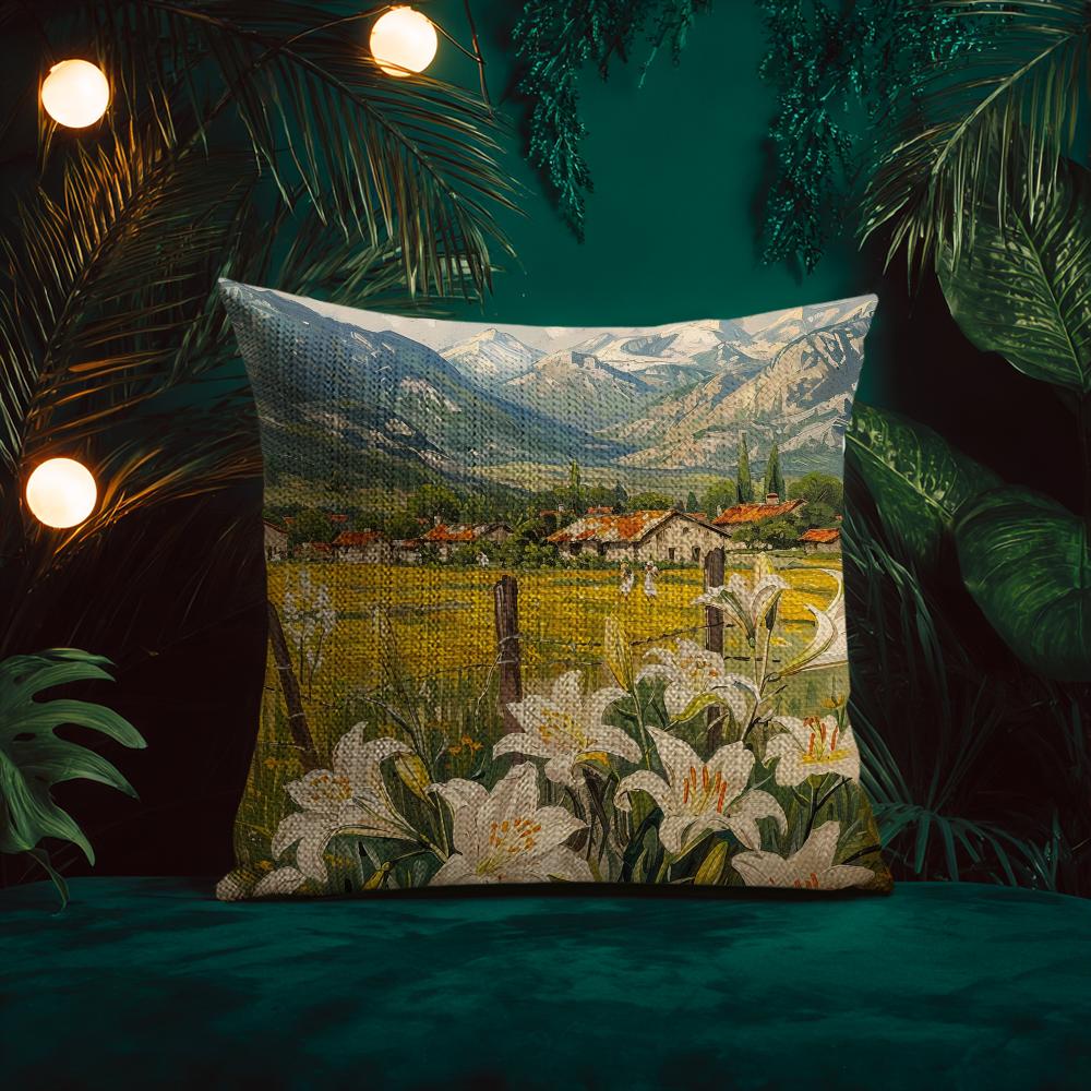 Classical Handpainted Iandscape Oil Painting Cushion Cover Silky elegant Comfort Sofa Bed Invisible zipper Beach pillowcase