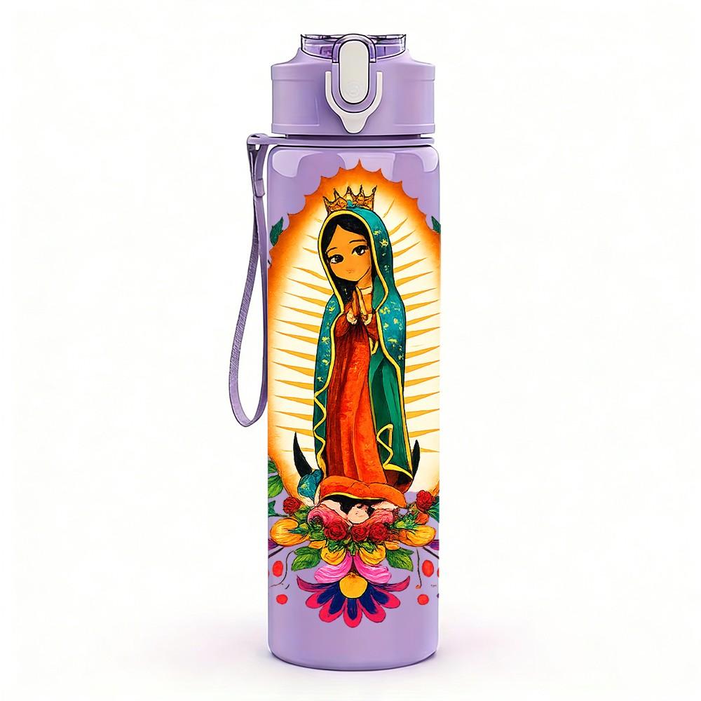 1PC Our Lady Of Guadalupe Religious Print 750ml Color Plastic Sports Water Bottle Leakproof Flip Straw Lid Suitable for Sports Office Home Use