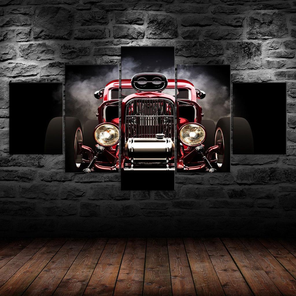Red Rod Car Canvas 5 Piece Five Panel Print Modern Wall Art Poster Picture Home Decor Gift For Him For Her