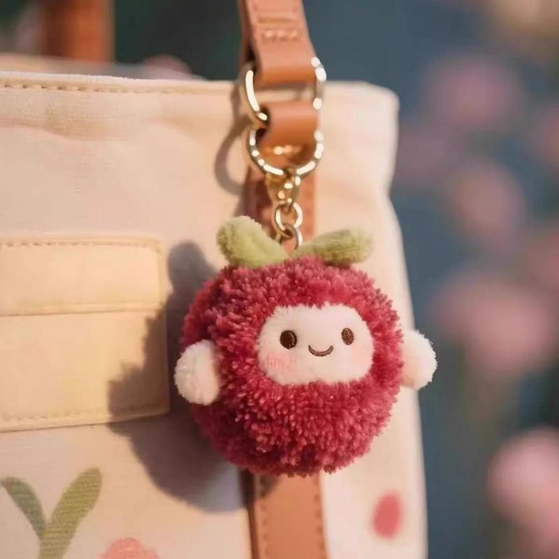 Non-Toxic New Creative Bow Small Ball Plush Car Keychain Lychee Bayberry Fruit Plush Small Pendant Doll Bag Hanging Decoration