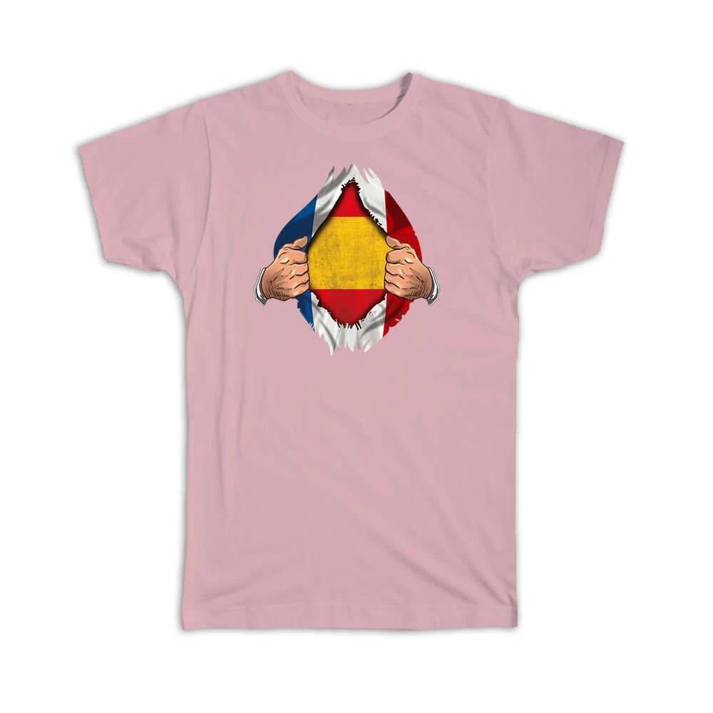 Gift T-Shirt : Spain French Flag Chest Spanish S