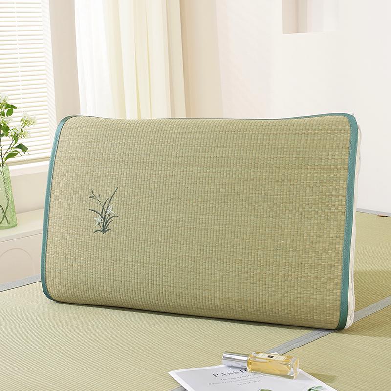 Breathable Summer Orchid Grass Pillow with Pillowcase - Natural Rush Mat for Adults