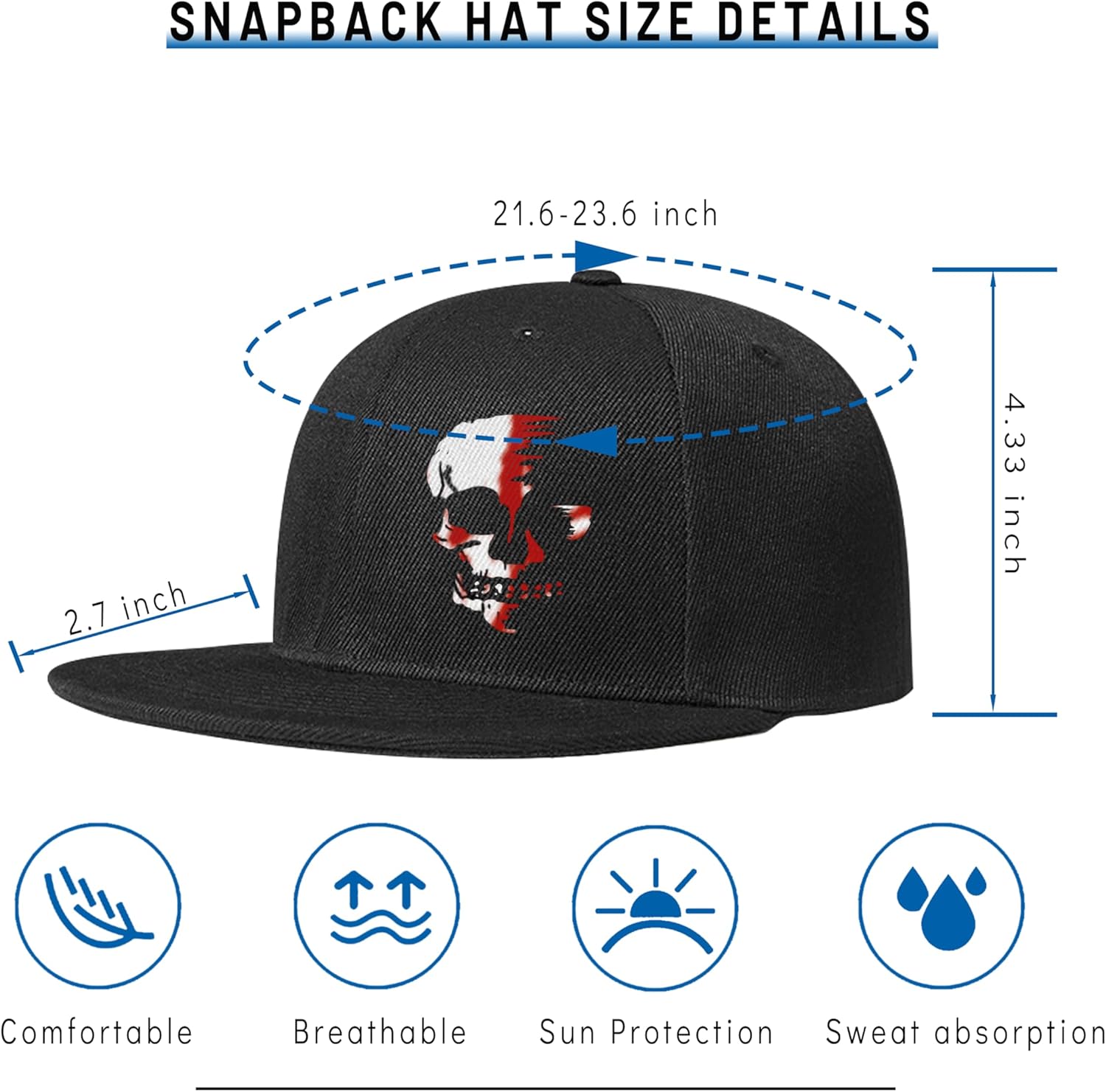 

Кепка-snapback с графическим рисунком Череп Смерть Ужас, дышащая, полиэстер, с прямым козырьком, для мужчин и женщин, для улицы One Size