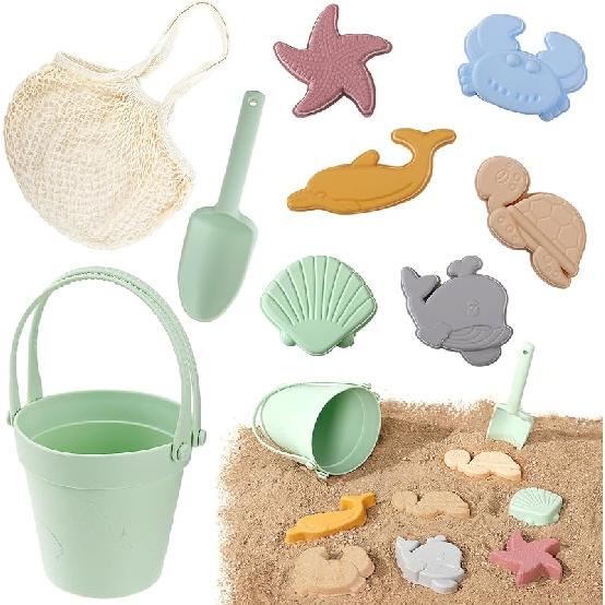 9Pcs Silicone Beach Toys for Baby Girls with Portable Beach Bag - Toddler Beach Set with Sand Toy Molds Shovel Bucket Set, Sand Toys Sandbox Toys for
