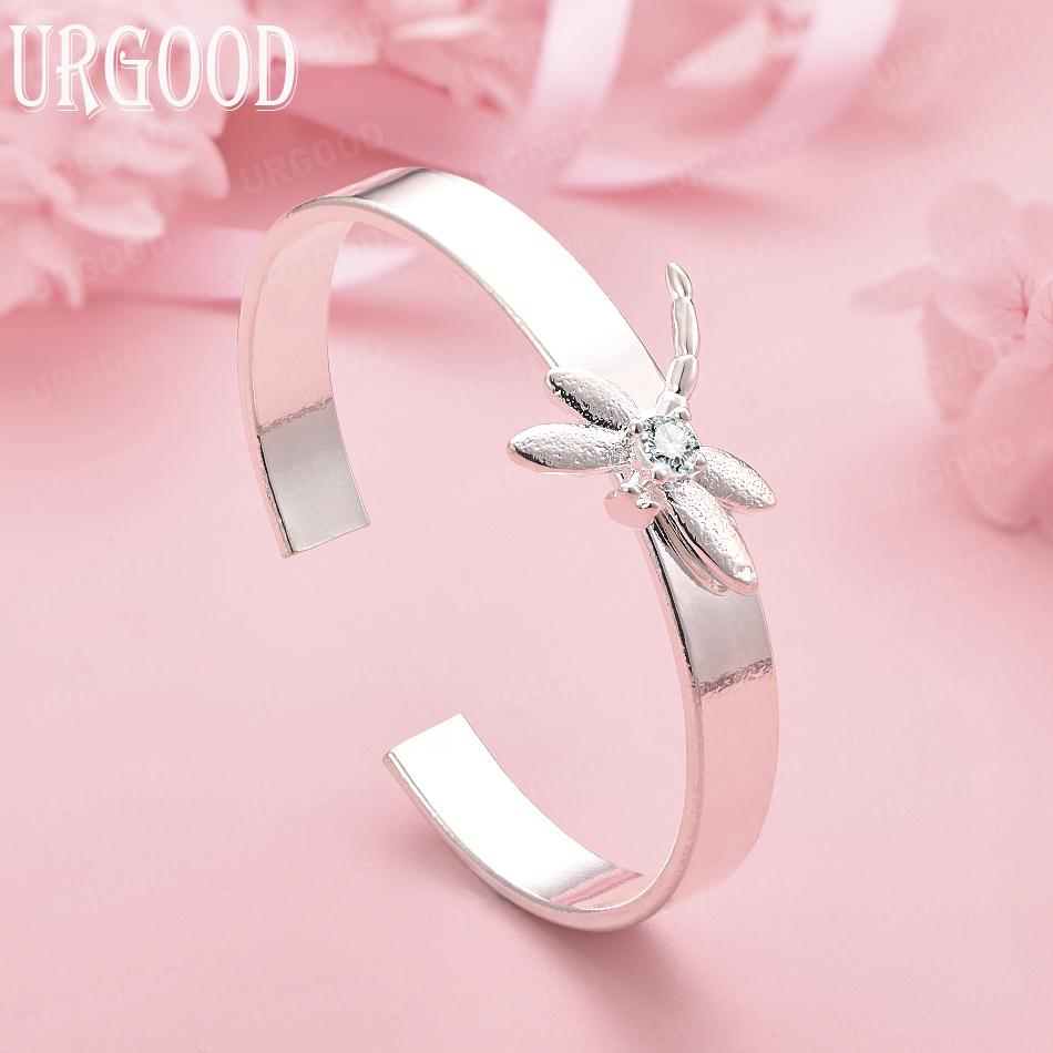 

925 Sterling Silver Fashion Dragonfly Bangle Wedding Jewelry 58mm