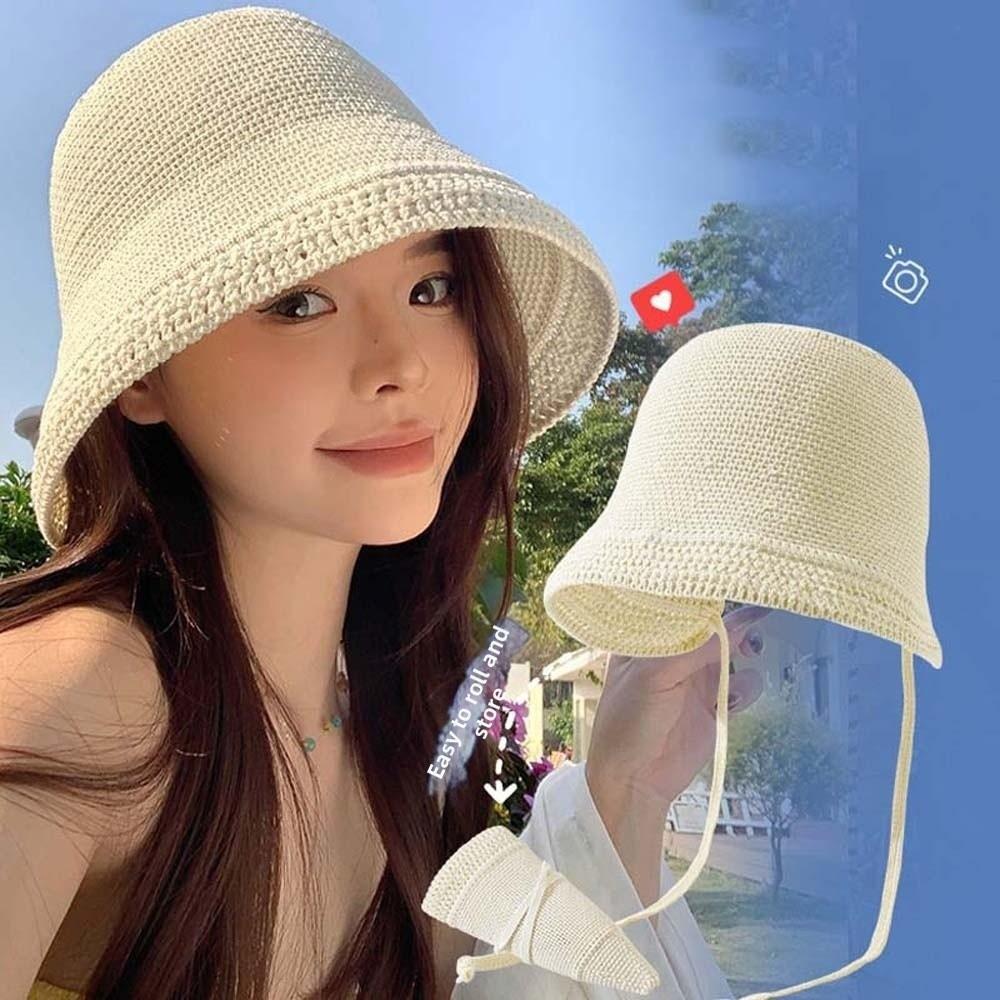 Lightweight Folding Straw Hat Breathable Woven Sun Cap Elegant Vacation Beach Cap Seaside Travel