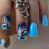 24 Stück Tiefblaue Ozeanwellen-Gradient Kurze Quadratische Vollabdeckungs-Press-On-Nägel Mit Kleber Acryl-Falschnagelspitzen