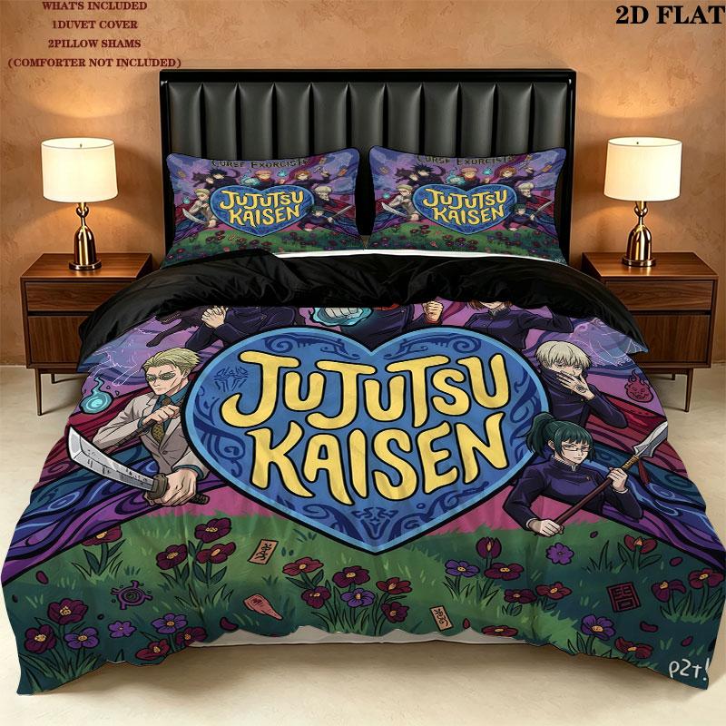 Jujutsu Kaisen Pattern Bedding Quilt Set Quilt Cover Pillowcase Home Birthday Gift(1 * duvet cover + 2 * pillowcase, without core)
