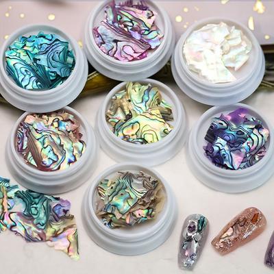 Yapay Elmas Manikür Deniz Kabuğu Tırnak Sanat Dilimleri Tırnak Süslemeleri Çiviler Abalone Kabuk Dilim 3D Doku