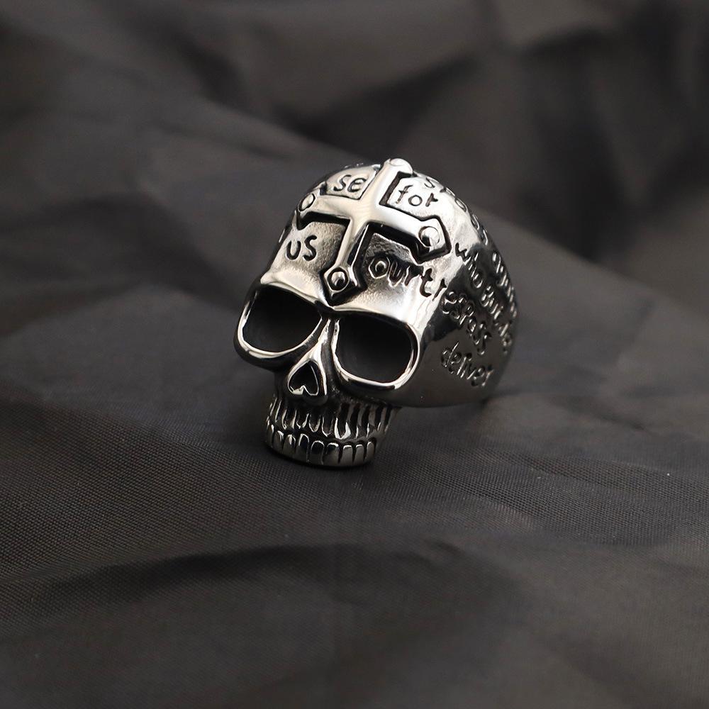 Personalized Hipster Cross Skull Ring Does Not Fade Titanium Steel Ring Jewelry Men