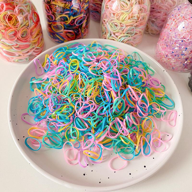 1000pcs/Barrel Cute Candy Hair Rope for Kids Multicolor No Damage Scrunchie Able Girls Hair Accessories