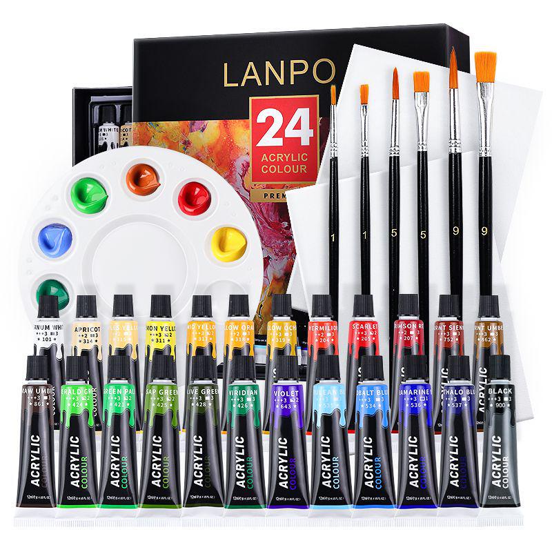 Acrylic Paint Set: 12 or 24 Colors in 12ml or 60ml, Waterproof, Hand-Painting DIY Kit