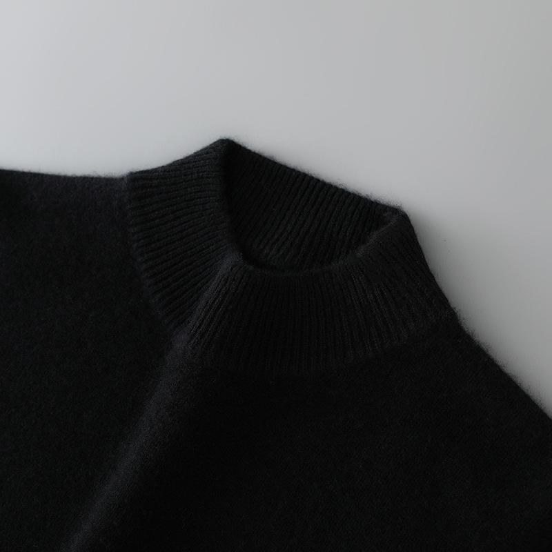 Men s 100% Pure Wool Sweater, Half-High Collar, Business Casual, Warm Winter Knitwear XL (150-170 lbs)