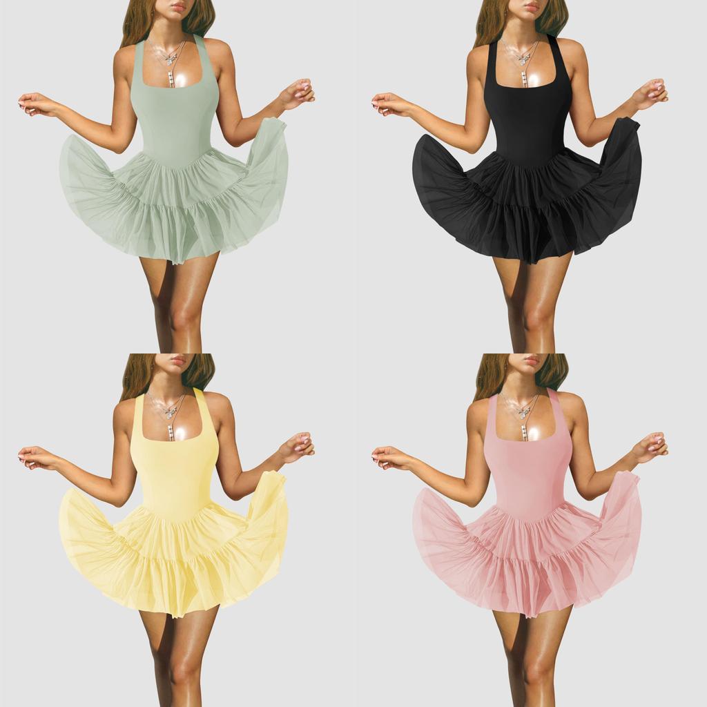 Yellow Summer Girls Knit Fabric Sleeveless Dress With U Neckline For Casual And Party Wear