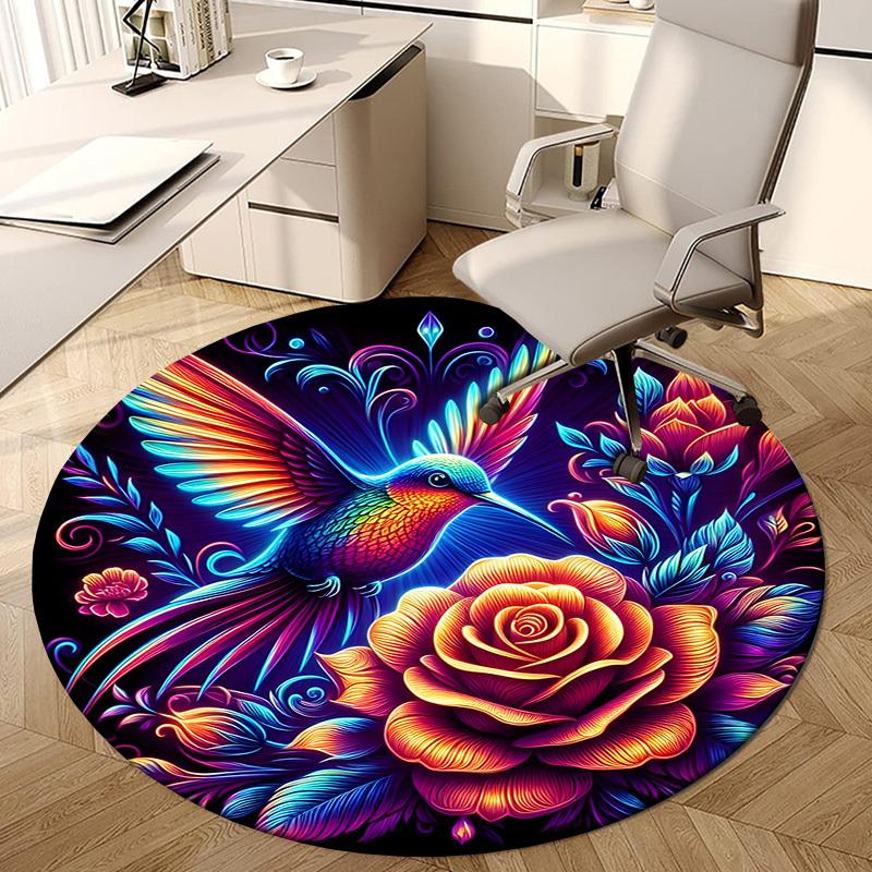 1pc Office Carpet Chair Mats Colorful Hummingbird Floral Illustration Perfect for Decorating Office Chairs, Living Rooms, Or Bedrooms