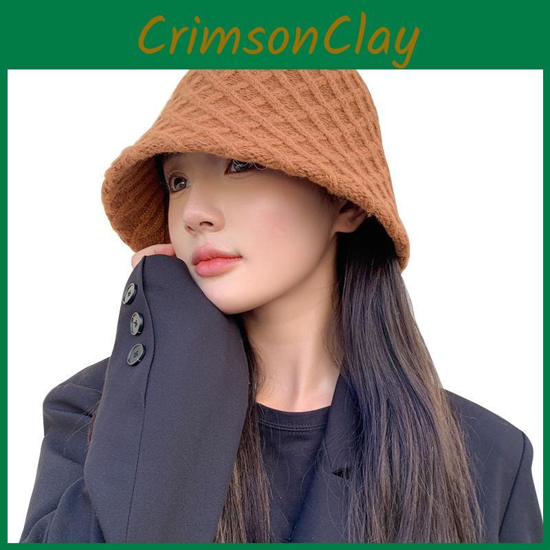 Korean Style Square Pattern Knit Sun Hat With Warmth And Airflow For Casual Wear