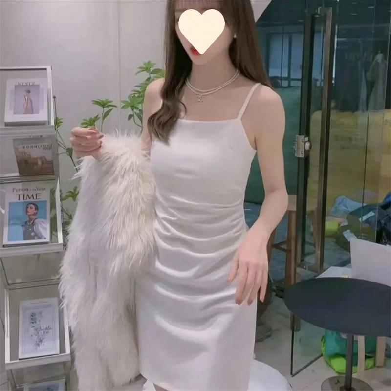 Suspender dress summer new waist and thin skirt women's meat-covering temperament sexy solid color hip-wrapped skirt