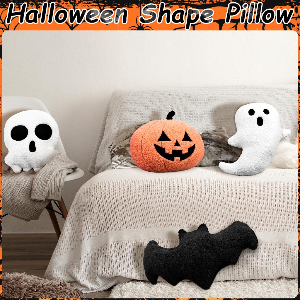 4 Pcs Halloween Shape Pillow Halloween Decor Throw Pillow Pumpkin Throw Pillow Decorative Spooky Pillows Plush Soft Bat Skeleton