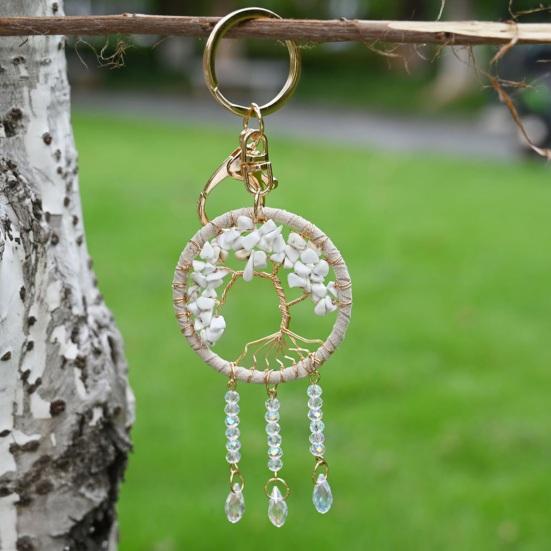 Car Pendant Natural Stone Tree Metal Wire Key Design Durable Chain Car Accessory Bags Backpack Decoration