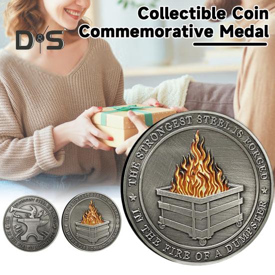 7/9Pcs Dumpster Flame Challenge Coin Double-sided Carved Metal Commemorative Medal Medallion Round Collection Coin Home Office Desk Decoration