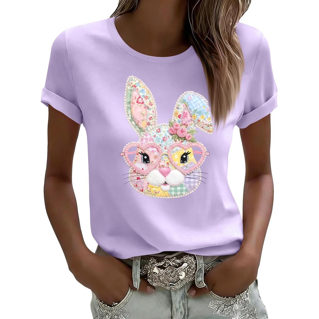 Women's Casual Printed T-Shirt Round Neck Pullover Short Sleeve Top