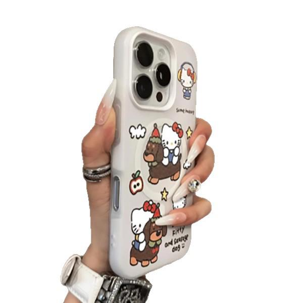 Hello Kitty and Dog Magnetic Case for iPhone 17 Pro Max, 16, 15 Pro, 14 - Cute Cartoon Design