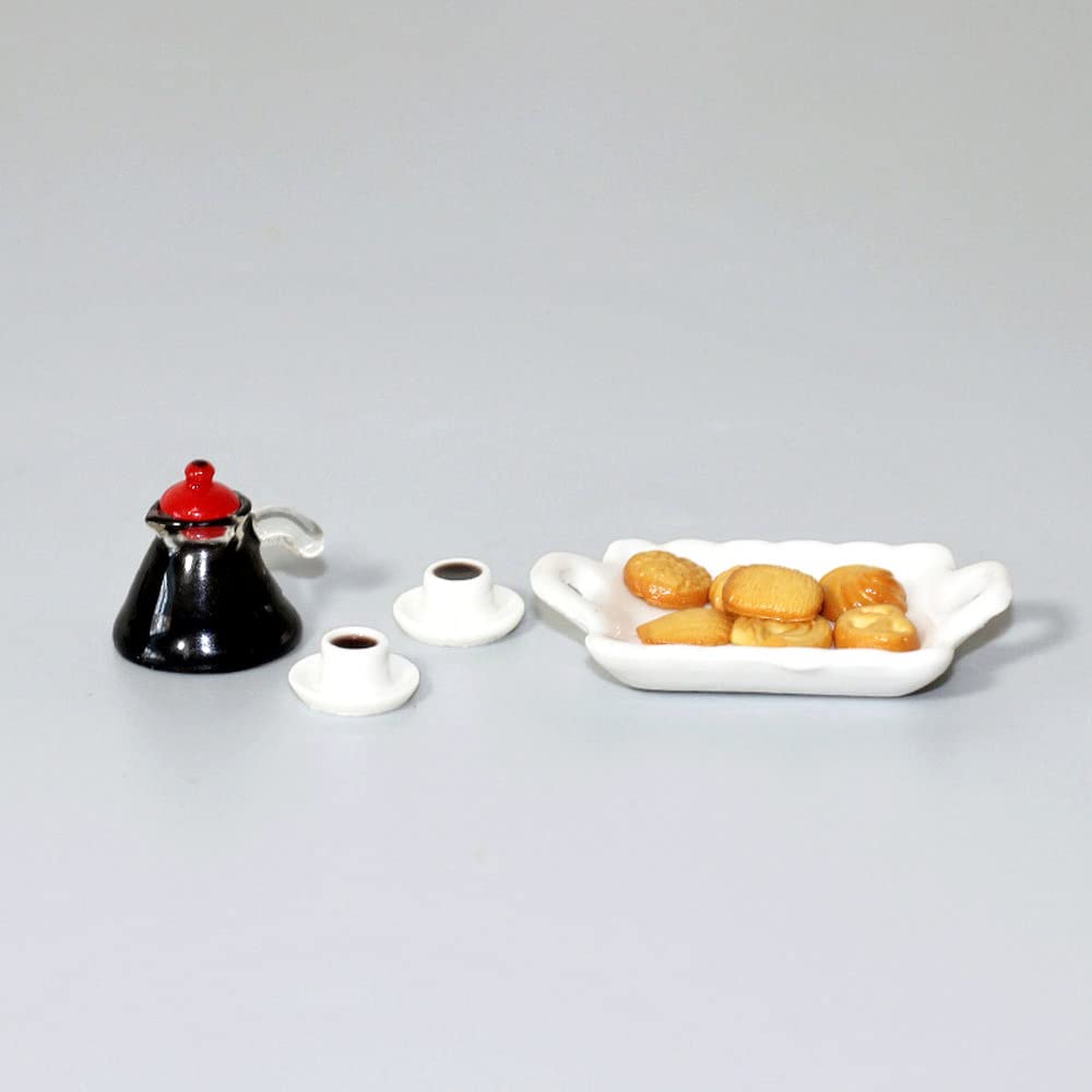 Moin Moin Miniature Scale Afternoon Cafe Time Coffee Plates and Food 1/6 11-Piece Set Bread, Cup, Snacks, Sweets, Pretzels, Donuts, Realistic,