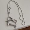 Smooth Surface Dachshund Cartoon Dog Pendant Necklaces for Women Silver Plated Long Beads Sweater Chain Unique Jewelry