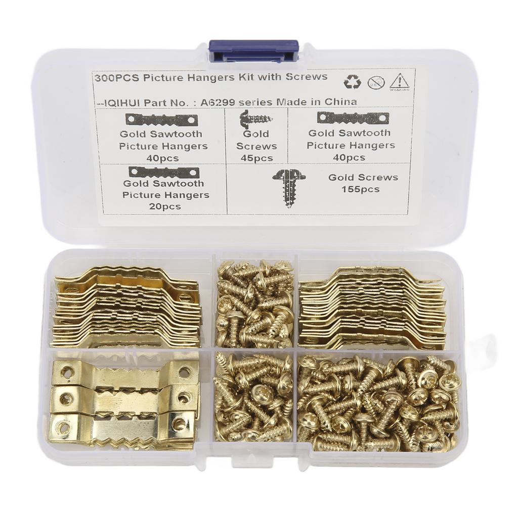 100Pcs   Picture Hangers Rust Resistant Stable   Seamless Sawtooh Frame Hanging Hooks with 200Pcs Screws