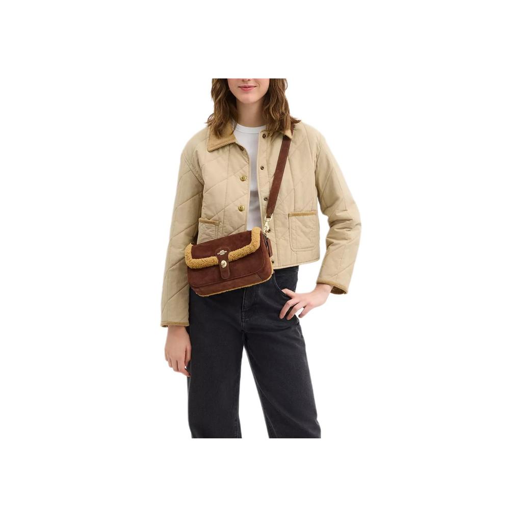 Coach Hadley 24 Abnehmbarer Griff Wildleder und Lammfell Leder Schultertasche Damen Schultertasche Vintage-Braun CDL68-IMYMY