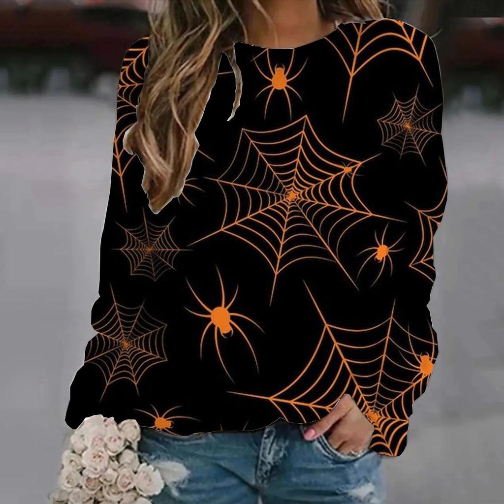 2024 Autumn/Winter Halloween Shoulder  Fashion Women's Long Sleeve T-shirt Hot Trendy Fashion Top