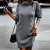 Women Autumn Winter Knitting Dress Turtleneck Long Sleeve Twist Texture Pullover Mini Dress Solid Color Thickened Warm Loose Dress
