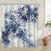 1 Abstract Organic Watercolor Shower Curtain - Dark Blue And Black Flowing Pattern, Polyester Fabric, Machine Washable