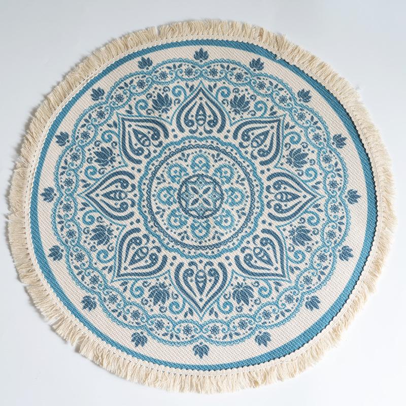 Nordic Round Carpet Rugs Boho Ethnic Mandala Tassel Carpet for Living Room Cotton Linen Big Floor Rug Modern Classic 90cm Mats