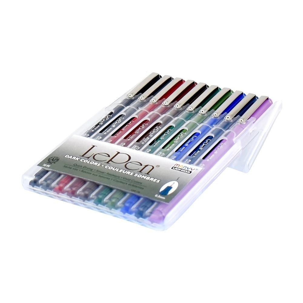 Le Pen Tuschpennor Set 10-pack Medelspets Vattenbaserat Bläck Snabbtorkande Kladdresistent Hållbar Syntetisk Spets Idealisk för Dagböcker