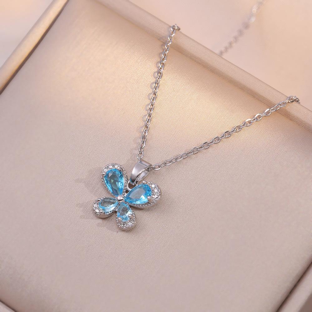 Butterfly Necklace with Color-Retaining Zircon - Fashionable, Versatile Women's Jewelry Accessory.