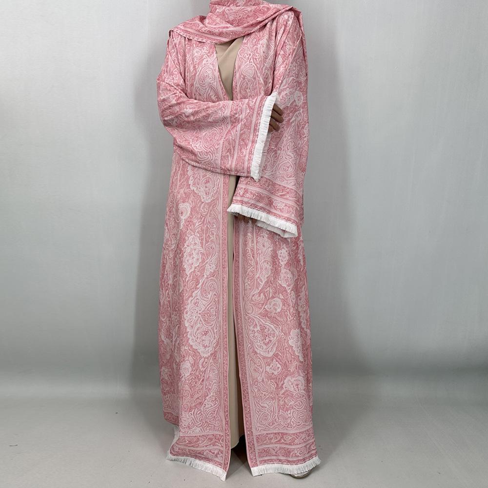 New Fashion Stretch Printed Cardigan Robe with Headscarf