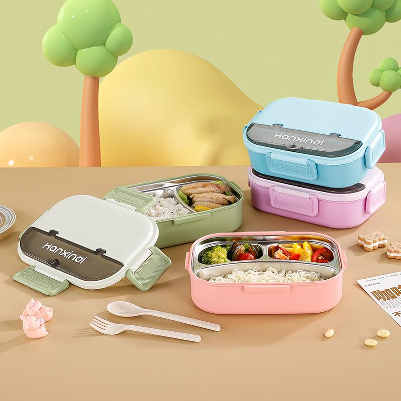 Microwavable Japanese-Style Wheat Straw Lunch Box Set with Compartments for Students and Office Workers