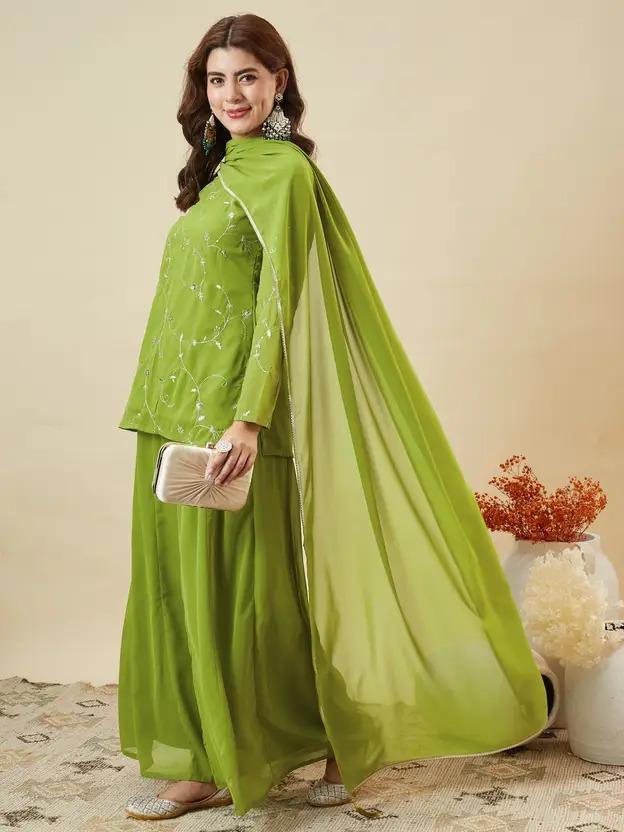 Women Designer Party Wear Georgette Kurta Palazzo Dupatta Set Indian Bollywood Wear Dress
