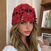 Retro Elegant Hollowed Out Knitted Hat Thin Flower Bohemian Style Beanies Solid Color Pearl Weave Cap Outdoor