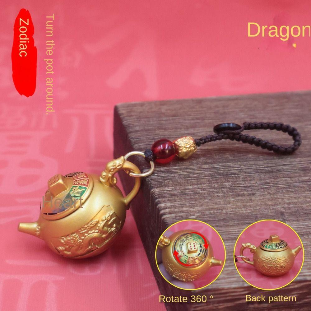 Loong 12 Zodiac Keychain Chinese Style 12 Zodiac Keyring Rotate Teapot Pendant Hanging Accessory