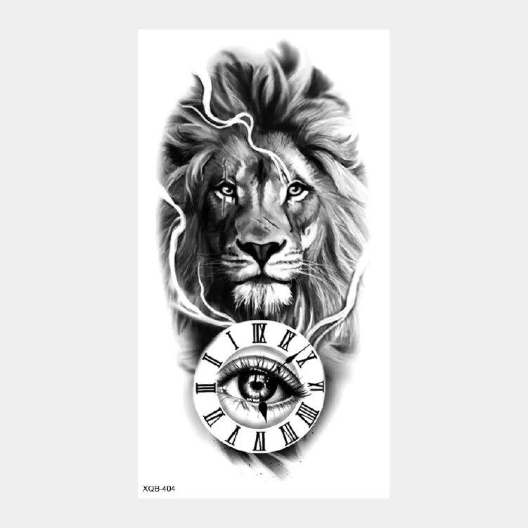 Upper Arm Sleeve Crown Lion Tiger Wolf Head Waterproof Temporary Stickers Body Art Fake Tattoo For Women Men