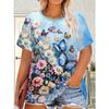 Plus Size Casual Crew Neck Short Sleeve Flower Print T-Shirt - Soft Stretch Polyester Fabric Spring and Summer Womens Relaxed Fit Clothing