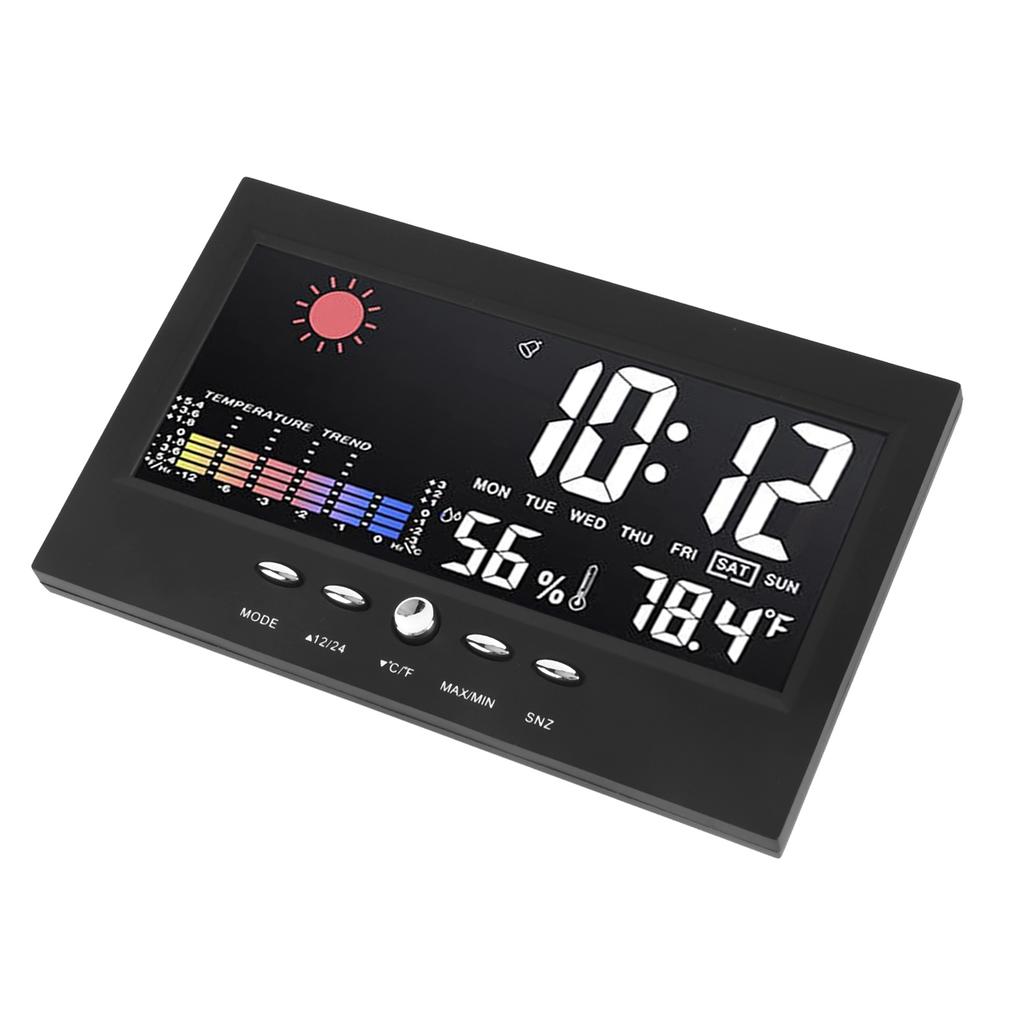 Weather Forecast Clock ABS LED Color Screen Multifunctional Temperature Humidity Alarm Clock Black