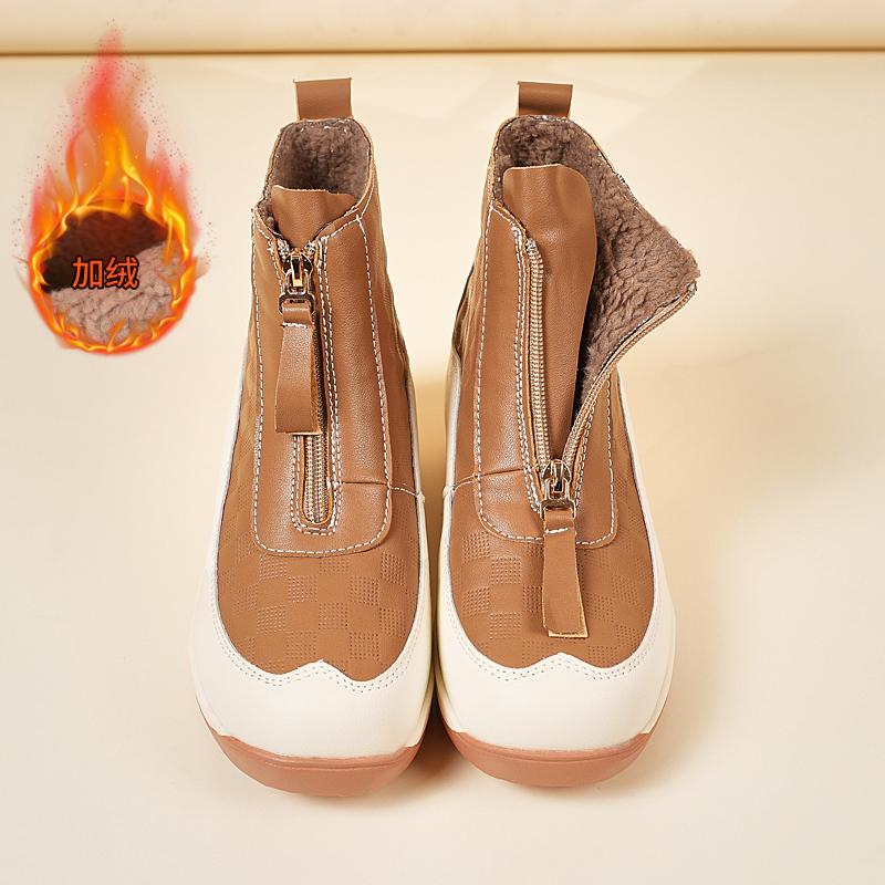 Chaussures de Sport à Plateforme pour Femmes Décontractées Bottines Noires en Cuir Chaussures à Semelle Compensée Baskets Hautes à Hauteur Augmentée