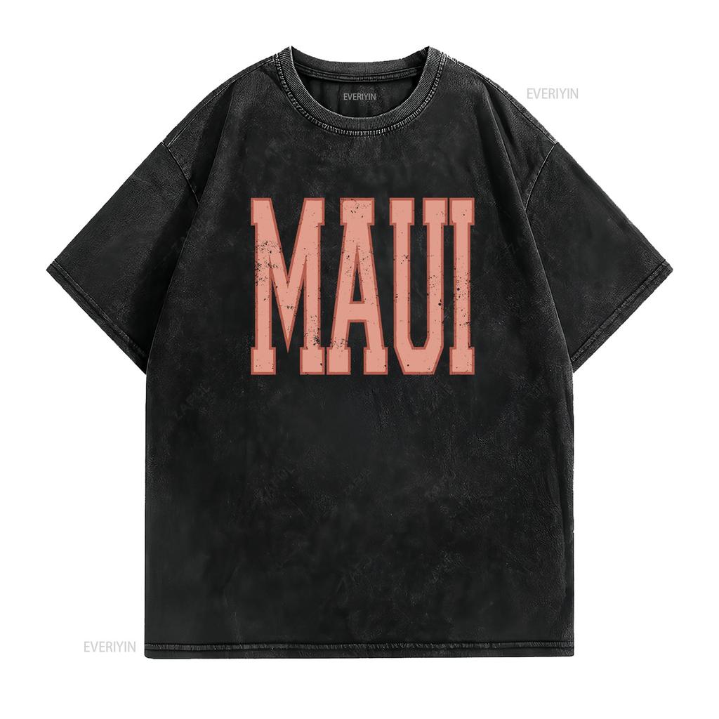 Vintage Distressed Maui Bold Letter Print Casual Streetwear T Shirt vintage Washed Stylish designer clothes Versatile