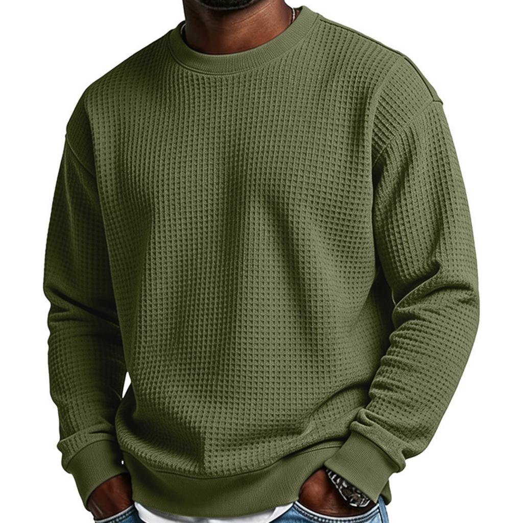 Men's Casual Long Sleeve Waffle Knit Pullover Sweatshirt Crew Neck Lightweight Comfortable Fit for Everyday Wear