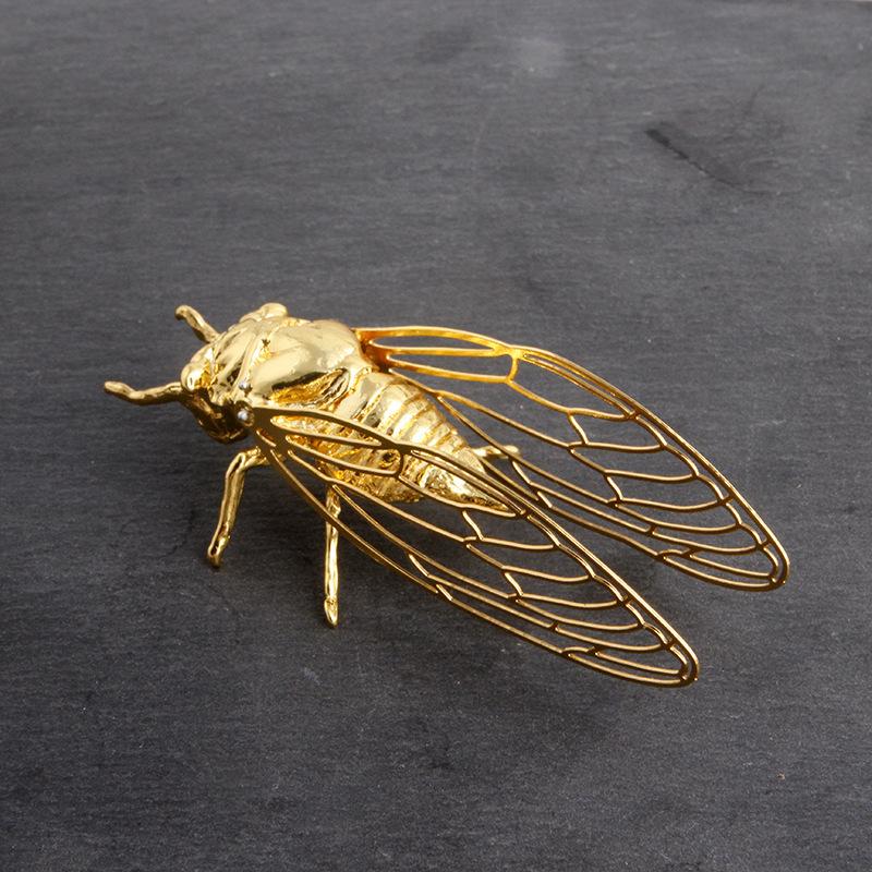 Creative Exquisite Cicada Figurine Mini Hollowed-Out Alloy Animal Statue Retro Anti-Rust Desktop Small Ornament Gift
